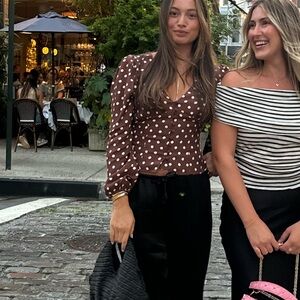 REFORMATION brown and white polka dot Nell button front puff sleeve top S